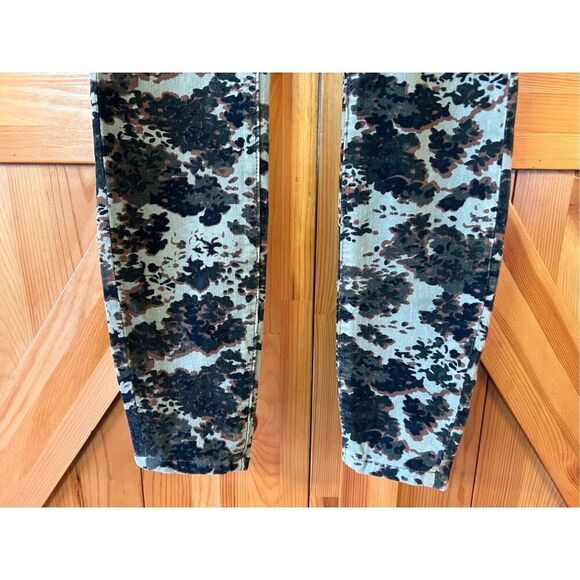 Anthropologie Pilcro Corduroy Pants Green Floral Button Fly High Rise Skinny 25 - Picture 2 of 10